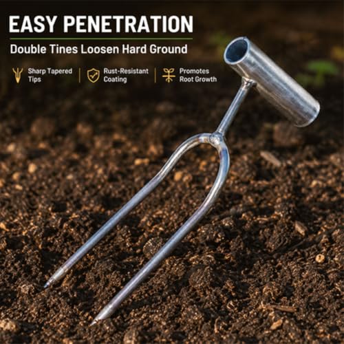 CEEHHXI，2-Pack 2-Prong Hand Cultivator Fork ，Small Garden Fork 2 Prong Garden Fork Steel Garden Hand Rake for Loosening Soil, Weeding, Tilling & Aerating