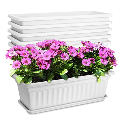 Window Box Planter, 6 Pcs 17" Flower Rectangle Planter Boxes Outdoor, White - color: White