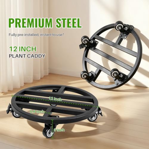 12 Inch Metal Rolling Plant Caddy with Wheels