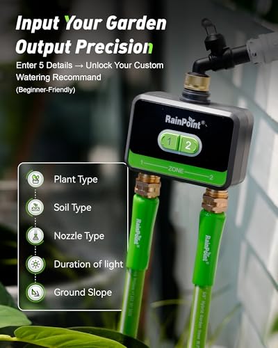 RainPoint 2-Zone WiFi Water Timer, Brass Inlet and Outlet, App Control - color: Dark Green, size: 2 Zone