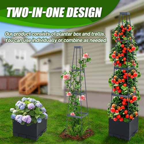 2 Packs Raised Garden Bed Tomato Planter Box with Trellis,56.8" Self-Watering Tomato Cage with Trapezoidal Trellis for Climbing Plants Flowers Vegetables Vine in Patio Garden Indoor Outdoor - size: 4 Tiers-56.8"