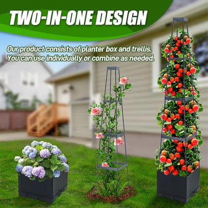 2 Packs Raised Garden Bed Tomato Planter Box with Trellis,56.8" Self-Watering Tomato Cage with Trapezoidal Trellis for Climbing Plants Flowers Vegetables Vine in Patio Garden Indoor Outdoor - size: 4 Tiers-56.8"