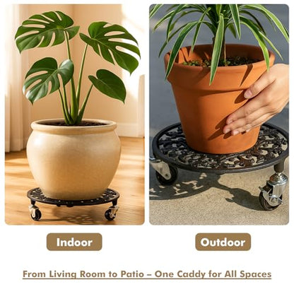 1 Pack Plant Caddy with Wheels 14 Inch Rolling Plant Stand for Large Plants Heavy Duty Plant Rollers Metal Plant Dolly Rustproof Planter Stand Wrought Iron Plant Stands Flower Cart Indoor Outdoor - size: 14 inches