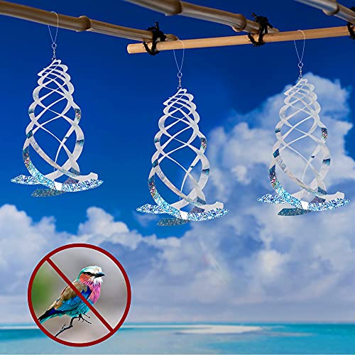 Hausse 6 Pack Bird Repellent Spiral Reflectors Silver Mylar Spinner, Hanging Reflective Bird Deterrent Device, Garden Decorative Scare Birds Away, Like Woodpeckers, Pigeons and Geese - size: 9.8 Inch, Silver