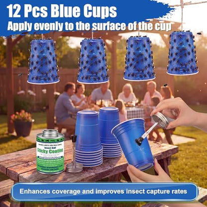 Sticky Coating Insect Trap, 8 Oz with Brush,Deer Fly Trap Kit - color: Blue Cup