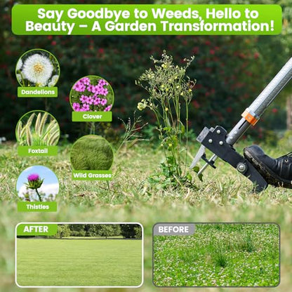 GASREKV Weed Puller Tool, 4-Claw Steel Head Stand Up Weeder, 39"-46" Adjustable Handle & Easy Eject, Root Weed Remover for Dandelion, Thistle & Crabgrass, No Bending - color: Orange