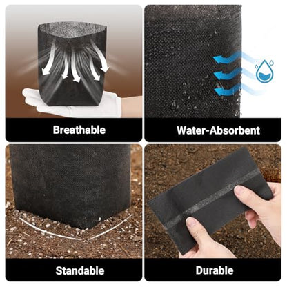 Black Plant Grow Bags, Pack of 100 7.5x7.5 Breathable Non-Woven Fabric Grow Bags for Planting Seedling Pots 1 Gallon Plant Pots - color: Black, size: 7.5"x7.5"/Pack of 100