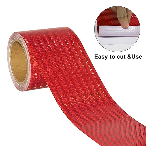Reflective Tape, Waterproof Self Adhesive Dot Safety Reflector - color: Red, size: 6 Inch x 33.8 Feet