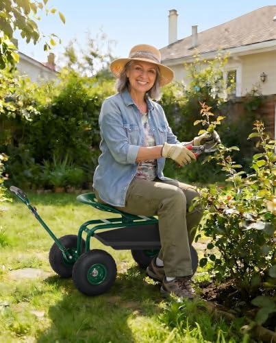 Garvee Heavy Duty Garden Work Seat, Garden Scooter Rolling Seat 360° Swivel - color: Green