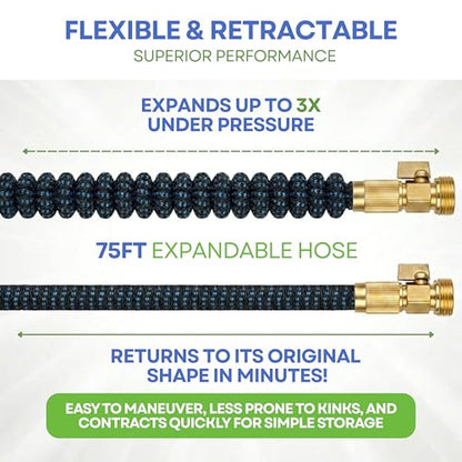 J&B XpandaHose 75ft Expandable Garden Hose, Lightweight, Brass Connectors - color: Blue/Black, size: 75ft