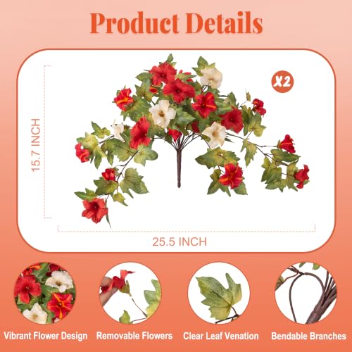 Ammyoo Artificial Fall Flowers Fake Petunias Plants for Outdoor Decoration - color: Orange Gradient-red White