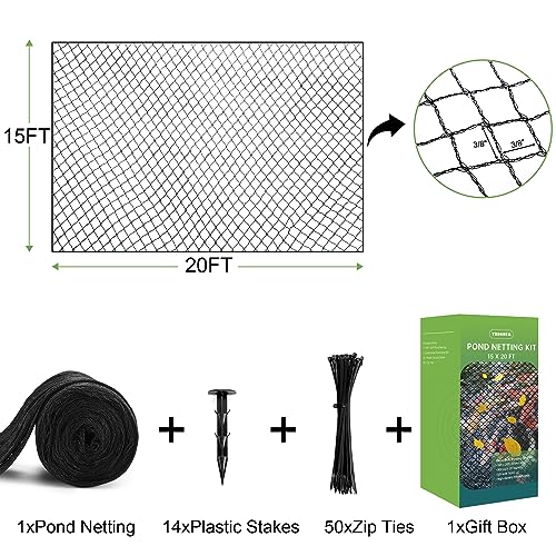 Pond Netting 15 x 20FT, Heavy Duty Pond Netting for Koi Ponds Fine Mesh Net - size: 15x20FT