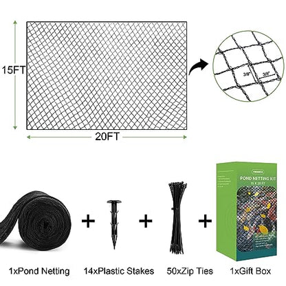 Pond Netting 15 x 20FT, Heavy Duty Pond Netting for Koi Ponds Fine Mesh Net - size: 15x20FT