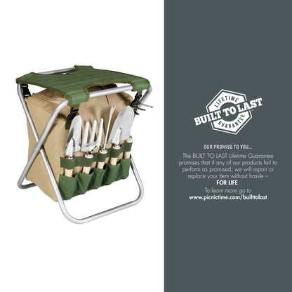 PICNIC TIME Disney Mickey Mouse Gardener Folding Seat with Tools, Folding Garden Stool with Detachable Tote and Hand Tool Set Organizer, Portable Gardening Chair, (Olive Green with Beige Accents) - color: Disney Mickey Mouse - Olive Green With Beige Accen