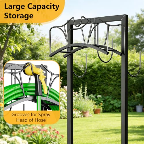 Garden Hose Holder Holds 2 x 150FT Hoses, Freestanding Hose Holder with 4 Spikes, Rustproof Water Hose Holder Storage for Outside Yard Lawn Farm