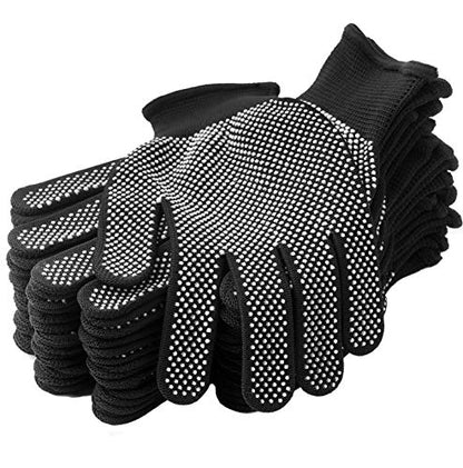 COOHORN 12Pairs Work Gloves Anti-slip Knitted Stretchy Cloth Glove Thin Moist Glove Liners - color: Black