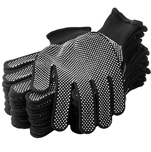 COOHORN 12Pairs Work Gloves Anti-slip Knitted Stretchy Cloth Glove Thin Moist Glove Liners - color: Black