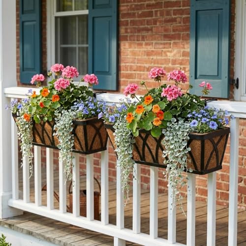 24 Inch Window Box Planter with Coco Liner for Hanging Outdoor Plants - size: 2 Pack, style: Crisscross