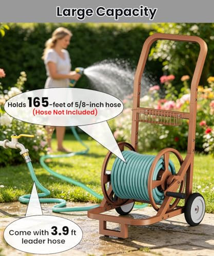 Artigarden Garden Hose Reel Cart with Wheels, Outdoor Water Hose Reel Brown - color: Brown, size: Holds 165 ft