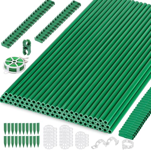 Cludoo 232PCS Garden Stakes Set with 70 Sets Fiberglass Plant Stakes Sticks Supports and Accessories, DIY 4ft 5ft 6ft 7ft Tomato Stakes for Tomato,Vegetables, Pepper, Fences Indoor Outdoor Plants - size: 70 sets
