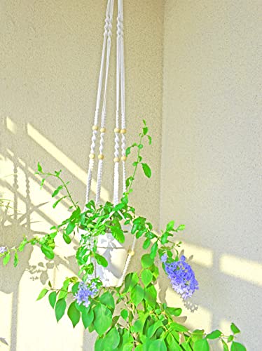 Macrame Plant Hanger Extra Long (52") Indoor Plant Holder with Beads, no Tassel- Long Plant Hanger for Tall Ceiling- Hanging Plant Holder for 6”-14”Pots -(1 Pack)