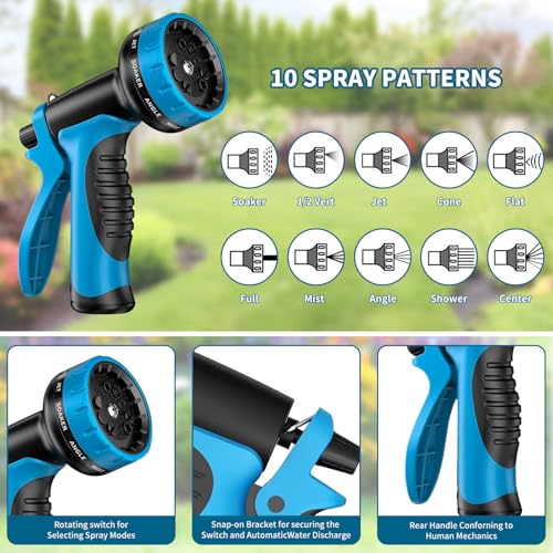 25FT Water Hose,Non Kinking Stainless Steel Hose, Kink Free Flexible 50 Foot Metal Hose for Outside Yard Backyard Lawn, Burst Proof with 10-Pattern Nozzle - size: 25FT