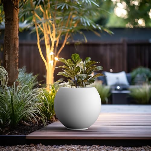 Kante Accent Round Sphere White Concrete Planter 19.3" Dia, Outdoor - color: White, size: 19.3"w x 16.5"h