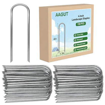 AAGUT U Shaped Garden Stakes 4 Inch, Galvanized Landscape Staples for Tube - size: 4" x 150 Pcs