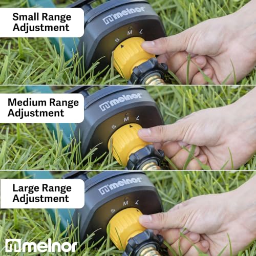Melnor 65151AMZ Oscillating Sprinkler, Covers Up to 3,000 Sq. Ft., Small Medium Large Coverage Adjustment, 15 Precision Nozzles, Quick Connect Bundle, Green, Yellow - style: 3,000 sq. ft.