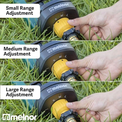 Melnor 65151AMZ Oscillating Sprinkler, Covers Up to 3,000 Sq. Ft., Small Medium Large Coverage Adjustment, 15 Precision Nozzles, Quick Connect Bundle, Green, Yellow - style: 3,000 sq. ft.