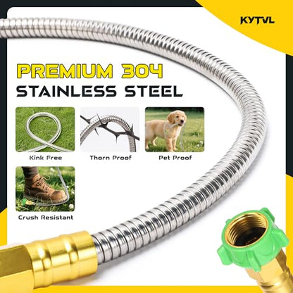 3FT Short Garden Hose Female to Female – Stainless Steel Leader Hose for Hose Reel, Kink-Free Flexible Metal Water Hose, Leakproof Durable Designy for Outdoor Garden, Pet Washing, Car - size: 3 feet