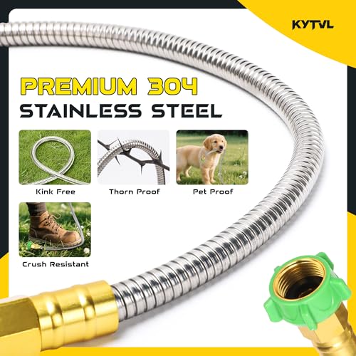 2FT Short Garden Hose Female to Female – Stainless Steel Leader Hose for Hose Reel, Kink-Free Flexible Metal Water Hose, Leakproof Durable Designy for Outdoor Garden, Pet Washing, Car - size: 2 feet