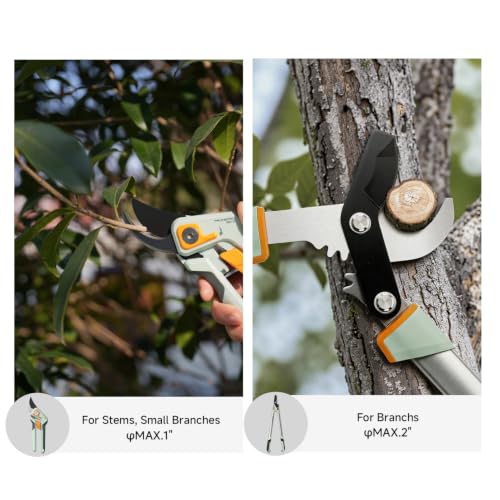 PrunePro Pruning Shears Loppers Set - Adjustable Bypass Hand Pruner Sharp German Stainless Steel Teflon Coating Garden Clippers for Branches Stem Plant Tree Cutters