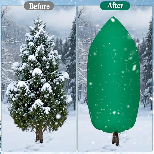 Zip A Tree Cover Freeze Protection, Thick Plant Protection Cover Bags for Outdoor Plants with Drawstring, Zip-Up Frost Blankets for Cedars, Juniper, Cypress Trees and Christmas Tree (1, Green)