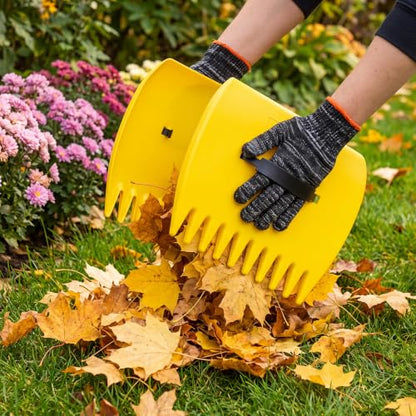 Leaf Scoops and Claws with Gardening Gloves, Large Lightweight Plastic Hand Rakes Yard Grabber for Lawn Clippings, Grass & Trash Pick Up, Ergonomic Adjustable Handles(Yellow) - color: Yellow