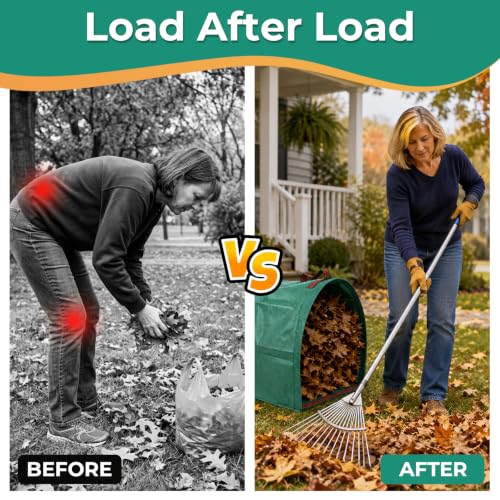 2 Pack 53 Gallon Reusable Yard Waste Bags, Dustpan-Type Leaf Collector Bag, Collapsible Heavy Duty Leaf Bags, Standable Garden Waste Bags for Collecting Leaves, Lawn Grass, Clippings and Branches