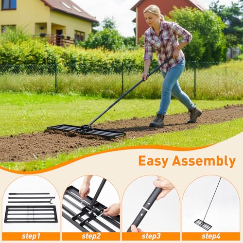 30" Heavy Duty Lawn Leveling Rake, 6.5FT Soil Leveler Tool