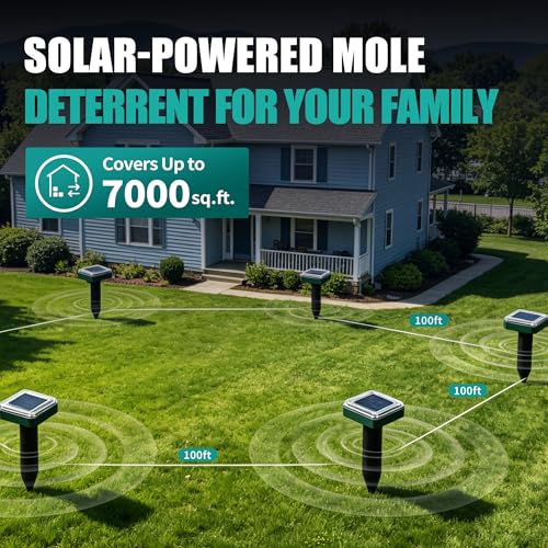 Mole Repellent Solar Powered 4 Pack, Effective Snake Repellent for Yard