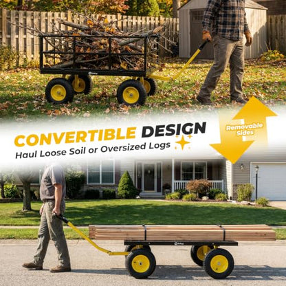 Sekey 12 Cu Ft Steel Garden Cart, 1600 lb Capacity, Towable Handle - color: Black, size: 1600LBS