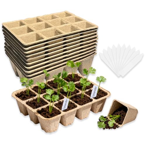 10-Pack Seed Starter Trays – Peat Pots for Seedlings, 120 Biodegradable Seed Starter Pots, Seed Starting Kit with 120 Plant Labels (Large) - size: Large