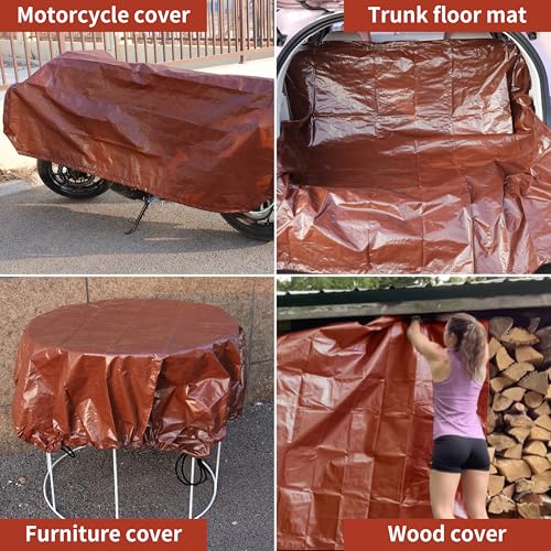 TARPAL 8x8 Feet Small tarp with Drawstring Tarp Waterproof Brown - size: 8x8 Feet-Finished size