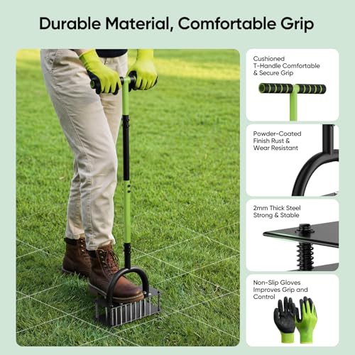 Grenebo Lawn Aerator Manual Aerator Lawn Tool with 16 Spikes, Black Green - color: Black Green