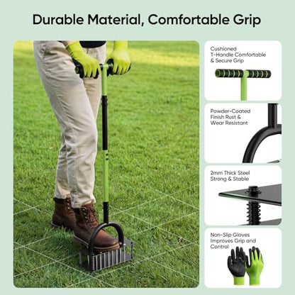 Grenebo Lawn Aerator Manual Aerator Lawn Tool with 16 Spikes, Black Green - color: Black Green