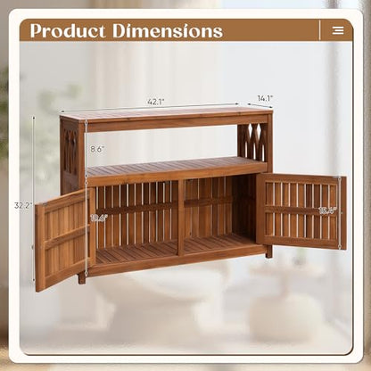 Flamaker Acacia Wood Outdoor Storage Cabinet,Waterproof Potting Table,Brown - color: Brown