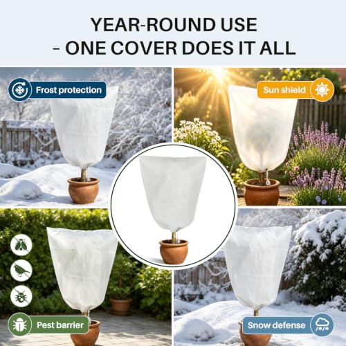 TOREAD 23“*23”Plant Frost Cover with Drawstring, Non-Woven Freeze Protection Cover,for Outdoor Plants, Breathable Winter Plant Cover for Shrubs, Potted Plants and Garden Plants,2pack - size: 23" x 23"