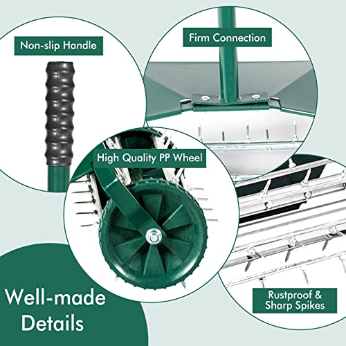 DORTALA Manual Lawn Aerator, Aerator Lawn Tool with Anti-Slip Handle and Tine Spikes, Easy Assembly, Grass Aerator for Lawn, Yard, Garden (with Fender)