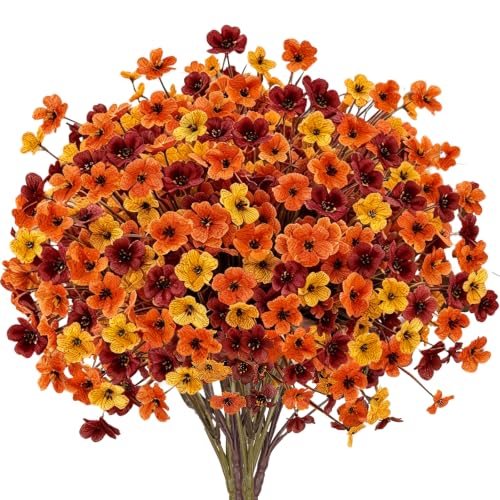 24 Bundles Fall Artificial Flowers for Outdoors Fall Decor UV Resistant - color: Orange Deep Red Yellow