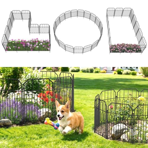 VANCASTLE Decorative Garden Fence, Toatal 25FT(L) x 21IN(H) Outdoor Metal No Dig Fence Animal Barrier, Rustproof No-Tool Assembly Landscape Edging for Yard, Lawn, Patio, Flower Bed-25 Panels Design I - style: Design I-25P