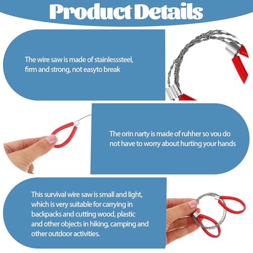 Stainless Steel Cable Saw, 2 PCS Mini Camping Saws Hand Pocket String Emergency Survival Rope Cutting Tools PVC Cable Saws or Wood Camping Hiking Hunting, Red, Black, 27.56 Inch