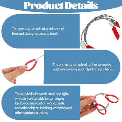 Stainless Steel Cable Saw, 2 PCS Mini Camping Saws Hand Pocket String Emergency Survival Rope Cutting Tools PVC Cable Saws or Wood Camping Hiking Hunting, Red, Black, 27.56 Inch